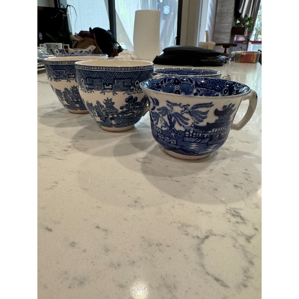 Vintage Arklow Willow Blue White‎ Tea Cups lot of 4 Made in Ireland Chinoiserie - Picture 2 of 16